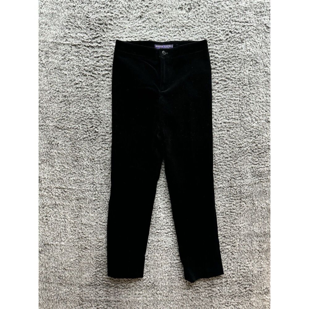 Ralph Lauren Purple Label Black Velvet Slim Ankle Frayed Hem Mid Rise Women's 2‎